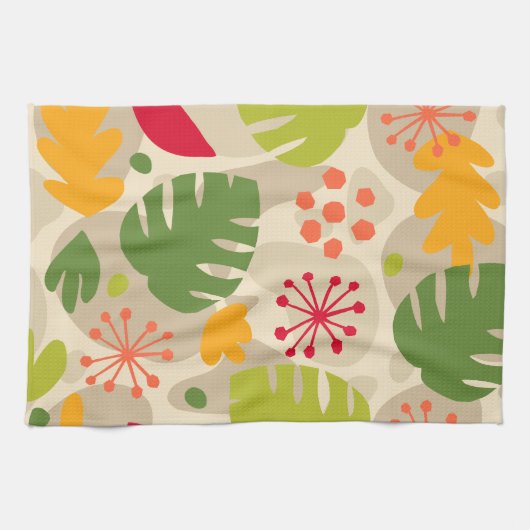 Mod Monstera Leaf Abstract Hawaiian Tropical - War Theedoek (Horizontaal)