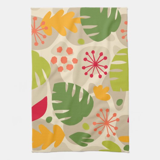 Mod Monstera Leaf Abstract Hawaiian Tropical - War Theedoek (Verticaal)