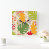 Mod Monstera Leaf Abstract Hawaiian Tropical - War Vierkante Klok (Huis)