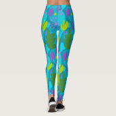 Mod Monstera Leaf Abstract Hawaiian Tropisch Blauw Leggings (Achterkant)