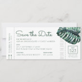Mod Monstera Leaf Boarding Pass De datum opslaan Aankondiging (Voorkant)