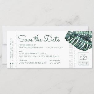 Mod Monstera Leaf Boarding Pass De datum opslaan Aankondiging
