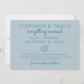 Mod Monstera Leaf Green en Moody Blue Wedding Save The Date (Achterkant)