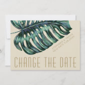 Mod Monstera Leaf Green en Tan New Changed Save The Date (Voorkant)
