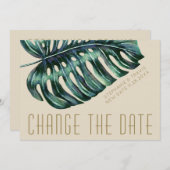Mod Monstera Leaf Green en Tan New Changed Save The Date (Voorkant / Achterkant)
