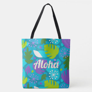 Mod Monstera Leaf Hawaiian Tropical Blauwgroen Bea Tote Bag