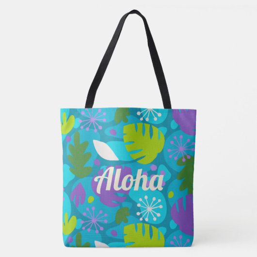 Mod Monstera Leaf Hawaiian Tropical Blauwgroen Bea Tote Bag (Voorkant)
