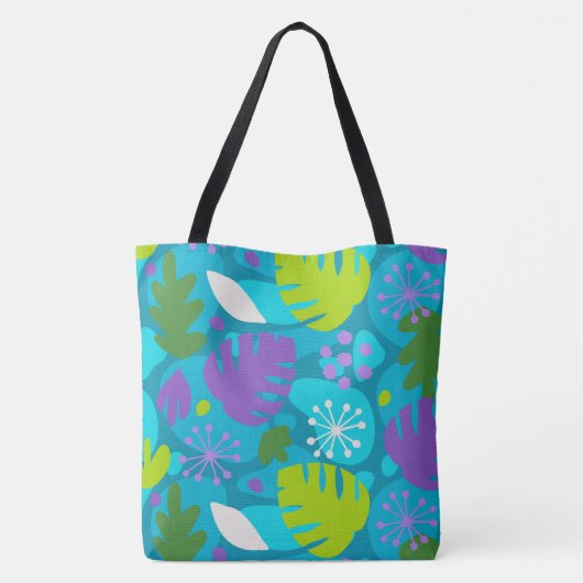 Mod Monstera Leaf Hawaiian Tropical Blauwgroen Bea Tote Bag (Achterkant)