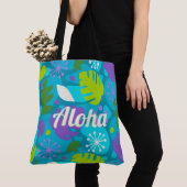 Mod Monstera Leaf Hawaiian Tropical Blauwgroen Bea Tote Bag (Dichtbij)