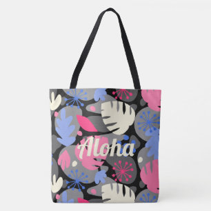 Mod Monstera Leaf Hawaiian Tropical Grey Beach tas