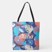 Mod Monstera Leaf Hawaiian Tropical Navy Beach Bag Tote Bag (Voorkant)