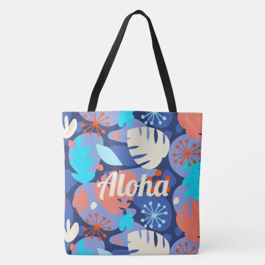 Mod Monstera Leaf Hawaiian Tropical Navy Beach Bag Tote Bag (Voorkant)