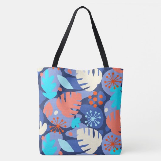Mod Monstera Leaf Hawaiian Tropical Navy Beach Bag Tote Bag (Achterkant)