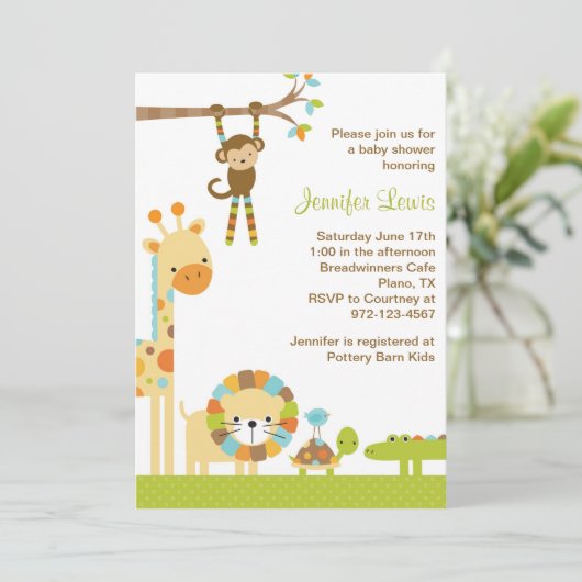 Mod Oerwoud Safari Baby shower Uitnodiging (Staand voorkant)