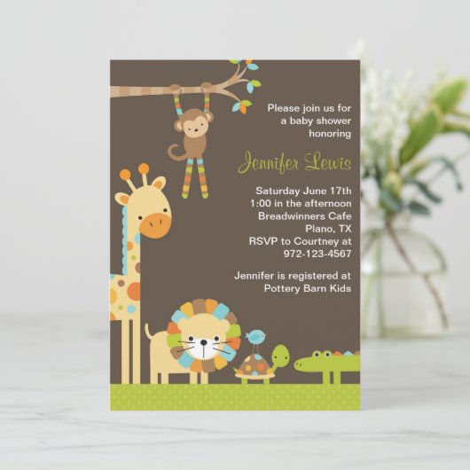 Mod Oerwoud Safari Baby shower Uitnodiging (Staand voorkant)