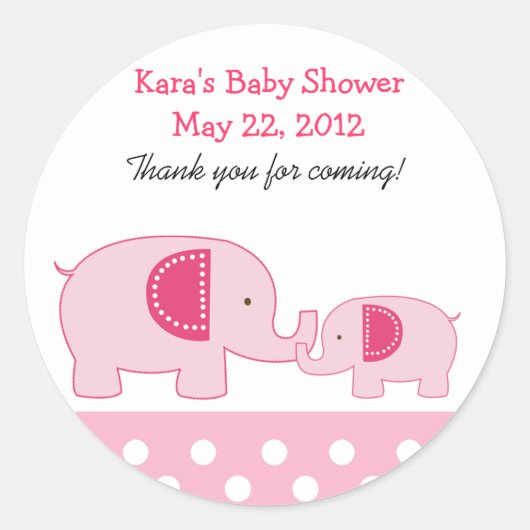 Mod Olifanten Roze Ronde Favor Sticker (Voorkant)