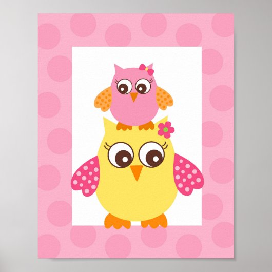 Mod Owl Flower Girls Nursery Wall Art Print (Voorkant)
