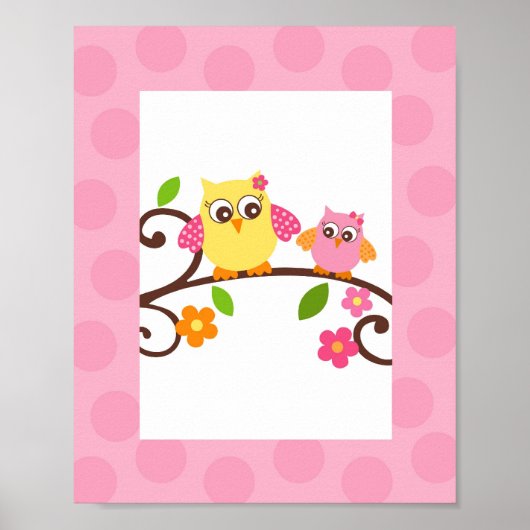 Mod Owl Flower Girls Nursery Wall Art Print (Voorkant)
