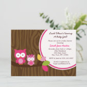 Mod Owl Girl Baby Shower Invitations Kaart (Staand voorkant)