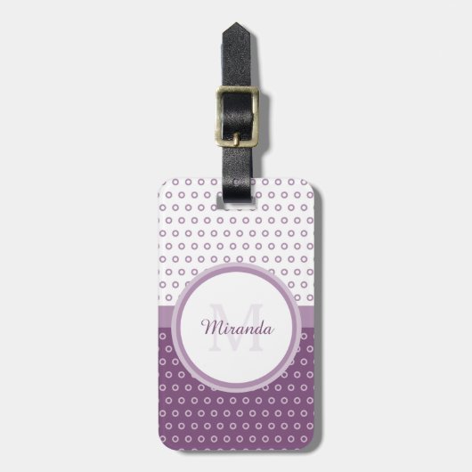 Mod Paars en White Polka Dots Monogram met naam Bagagelabel (Voorkant verticaal)