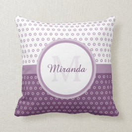 Mod Paars en White Polka Dots Monogram met naam Kussen