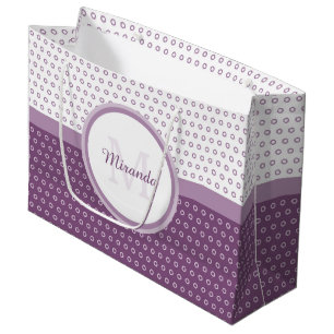 Mod Paars en White Polka Dots Monogram met naam Large Cadeautasje