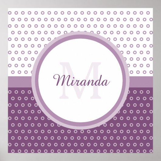 Mod Paars en White Polka Dots Monogram met naam Poster (Voorkant)