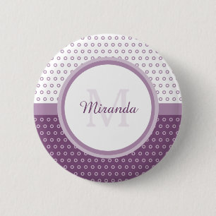 Mod Paars en White Polka Dots Monogram met naam Ronde Button 5,7 Cm