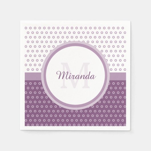 Mod Paars en White Polka Dots Monogram met naam Servetten (Voorkant)