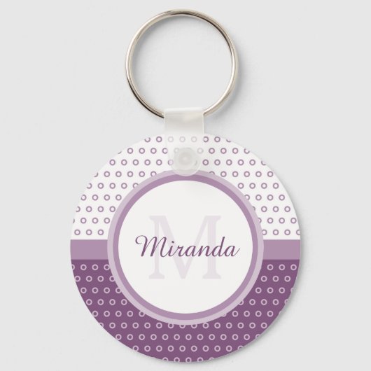 Mod Paars en White Polka Dots Monogram met naam Sleutelhanger (Voorkant)