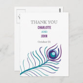 Mod paarse, blauwgroen blauwe pauw bedankjes briefkaart (Voorkant / Achterkant)