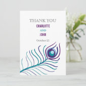 Mod paarse, blauwgroen blauwe pauw bruiloft Hartel Kaart (Staand voorkant)