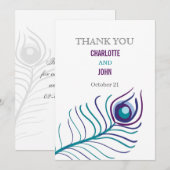 Mod paarse, blauwgroen blauwe pauw bruiloft Hartel Kaart (Voorkant / Achterkant)