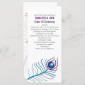 Mod paarse, blauwgroen blauwe pauw bruiloft progra programmakaart (Voorkant / Achterkant)