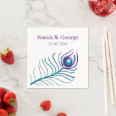 Mod paarse, blauwgroen blauwe pauw bruiloft servet (Insitu)