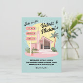 Mod Palm Springs Mid-Century Wedding Sign Church Kaart (Staand voorkant)