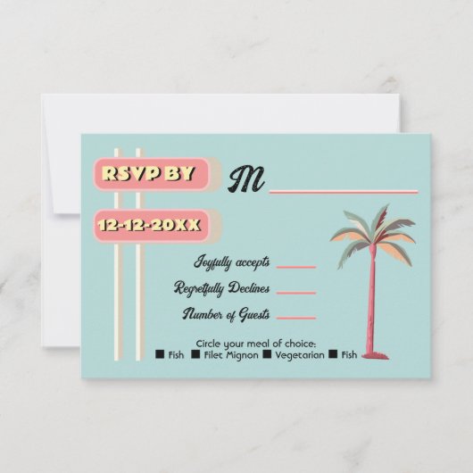 Mod Palm Springs Trouwbord RSVP kaarten (Voorkant)