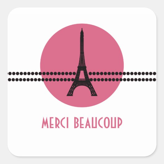 Mod Parisian Stippen Dank je Stickers, Roze Vierkante Sticker (Voorkant)
