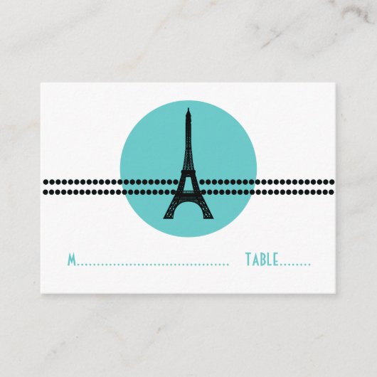 Mod Parisian Stippen Place Card, Aqua Plaatskaartje (Voorkant)