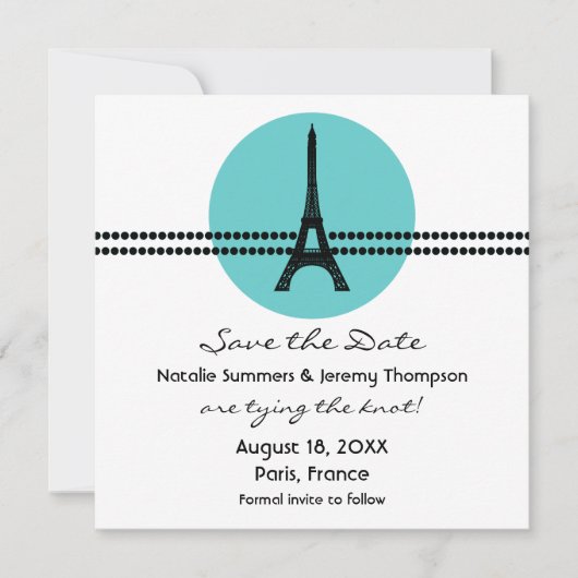 Mod Parisian Stippen Save the Date Invite, Aqua (Voorkant)