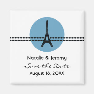Mod Parisian Stippen Save the Date Magnet, Blue Magneet