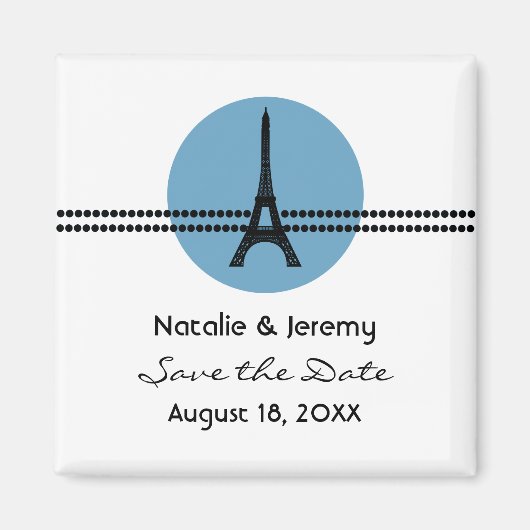 Mod Parisian Stippen Save the Date Magnet, Blue Magneet (Voorkant)