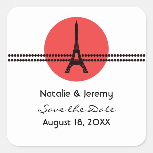 Mod Parisian Stippen Save the Date Stickers, Red Vierkante Sticker (Voorkant)