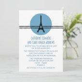 Mod Parisian Stippen Wedding Invite, Blue Kaart (Staand voorkant)
