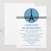 Mod Parisian Stippen Wedding Invite, Blue Kaart (Voorkant / Achterkant)