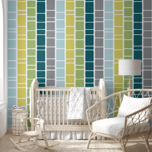 Mod Pattern met Blauw Groen Geel Grijs Behang
