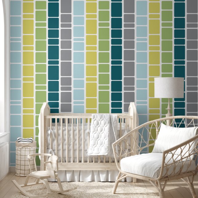 Mod Pattern met Blauw Groen Geel Grijs Behang (Kinderen)