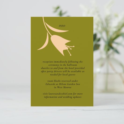 MOD PEACH & OLIJFTULP BRUILOFT INFORMATIEKAARTJE (Staand voorkant)