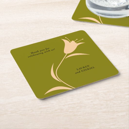 MOD PEACH & OLIJFTULP BRUILOFT KARTONNEN ONDERZETTERS (Schuin)