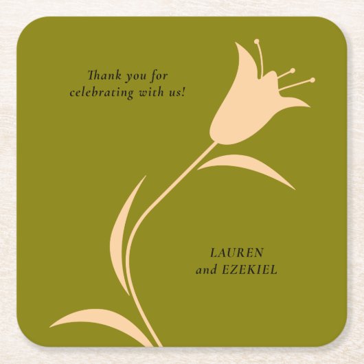 MOD PEACH & OLIJFTULP BRUILOFT KARTONNEN ONDERZETTERS (Voorkant)